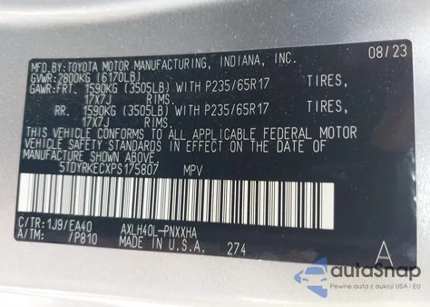 2023 Toyota Sienna Xle z USA, uszkodzony, nr VIN 5TDYRKECXPS175807